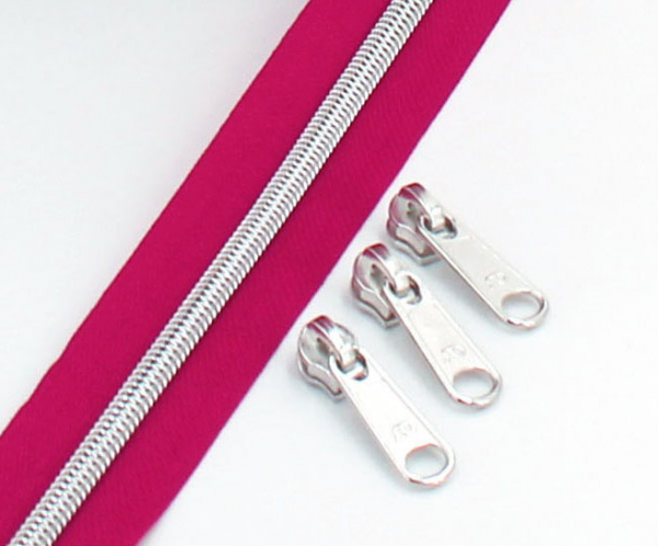 Endlosreißverschluss metallisiert fuchsia/ silber (1m)